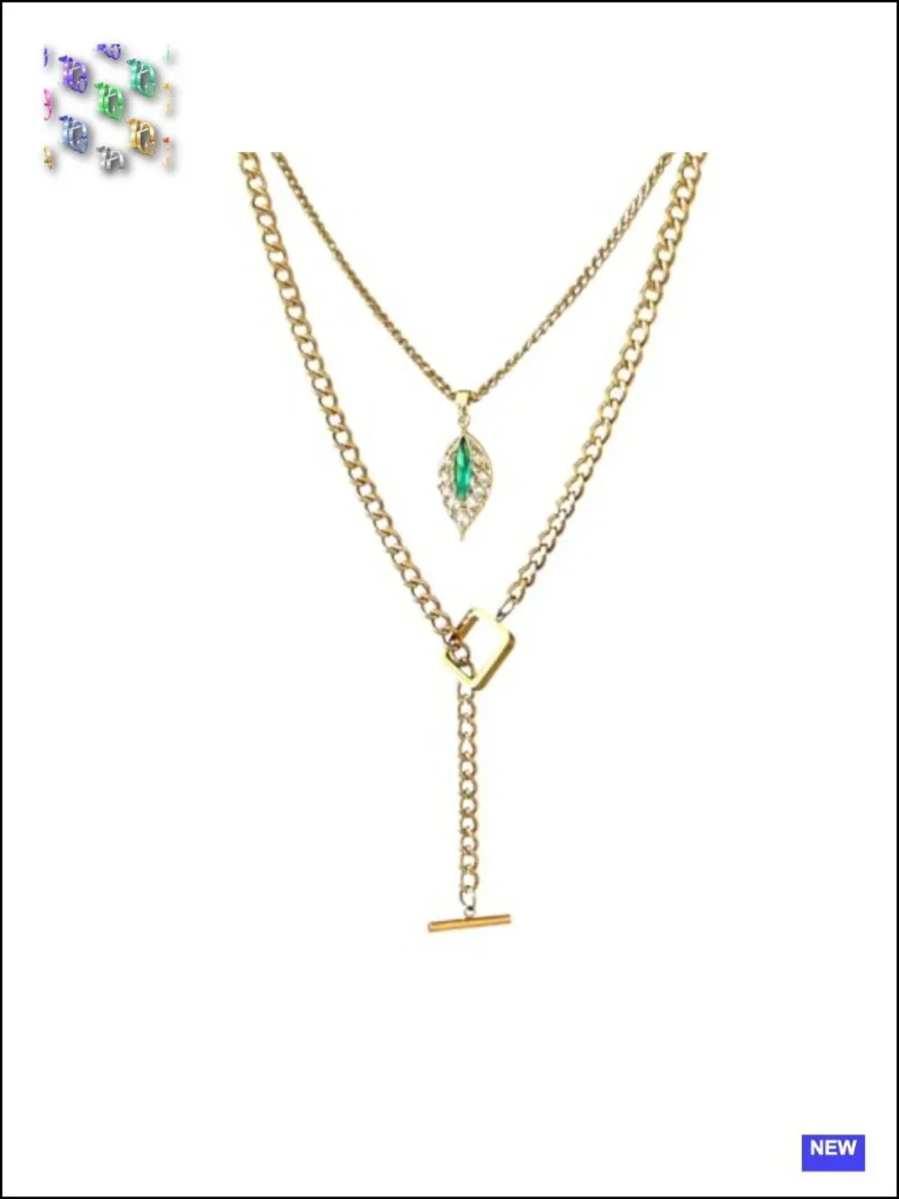 14K Gold Plated Layered Necklace Set with Sunburst Pendant and Beads